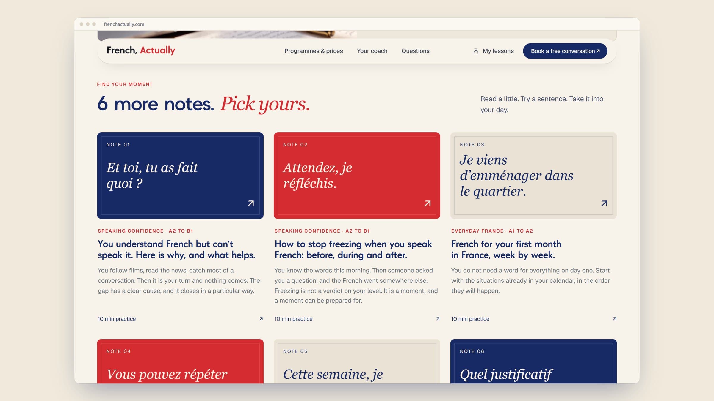 Renk kodlu not kartlarıyla French, Actually Field Notes dizini
