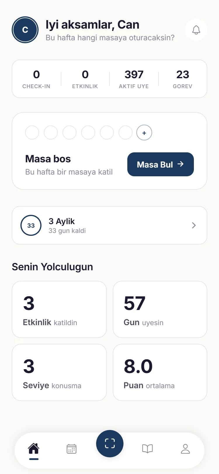 SmallTalks member app — home screen